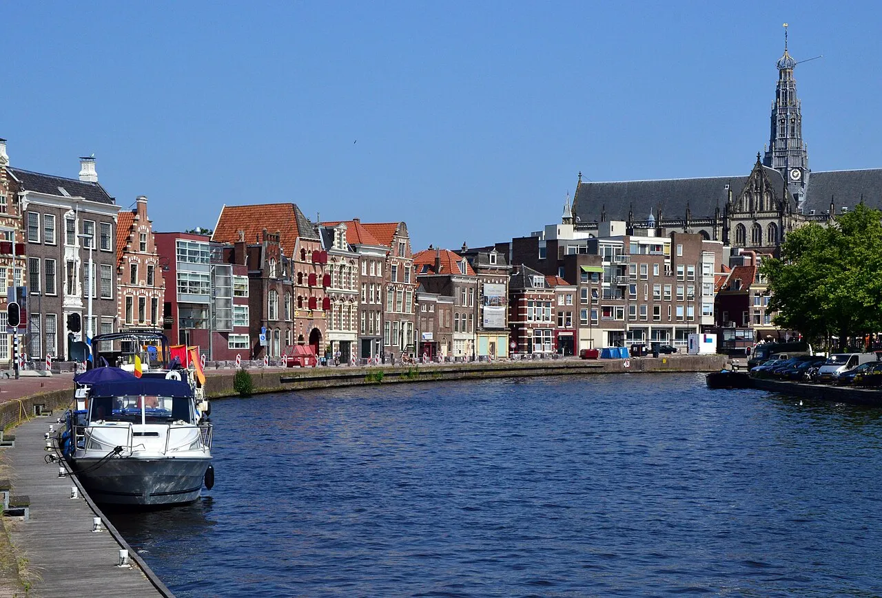 the golden streets and Spaarne river in Haarlem
